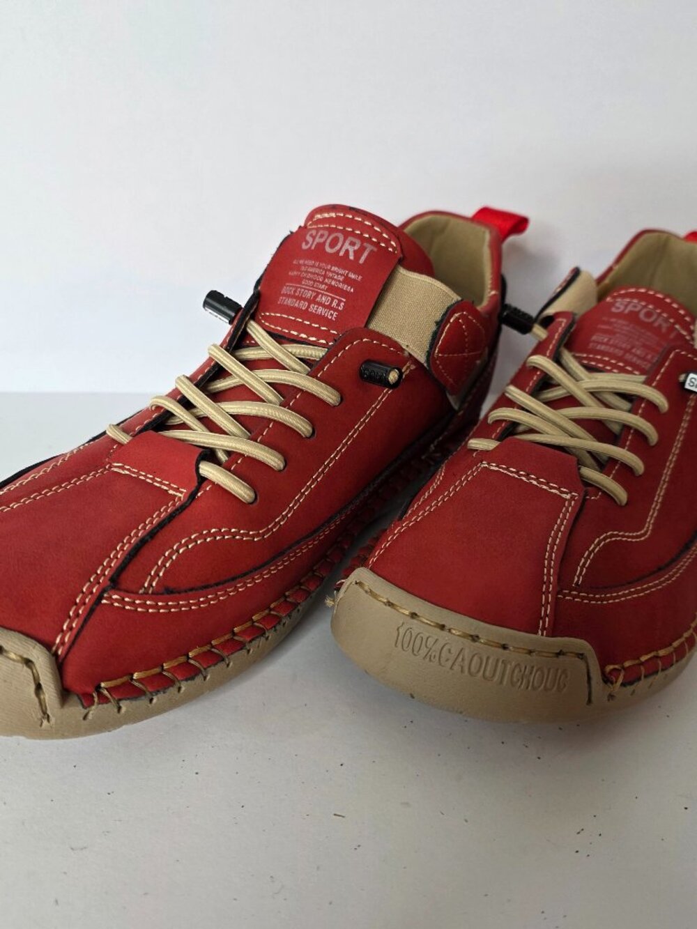 Retro Red Leather Comfort Sneakers-Sport Toggle Lace Loafers, Size 8,5 US, EU 39